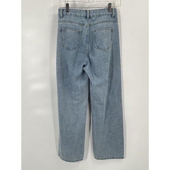 Romwe Wide Leg High Rise Jeans Light Wash Hearts Sz 4 Small - Picture 4 of 7